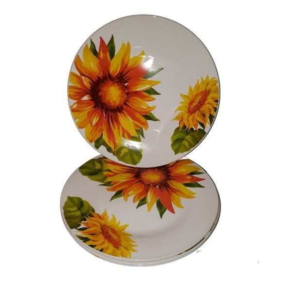 Royal Norfolk Sunflower Set of Three  (4) Dinner Plates 10 3/8" - Picture 3 of 3